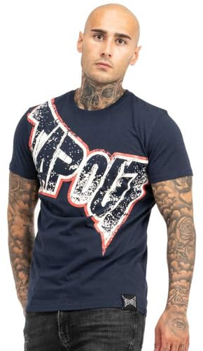 Tapout Herren T-Shirt Normale Passform Bernardino, Navy/Ecru/Red, 3XL