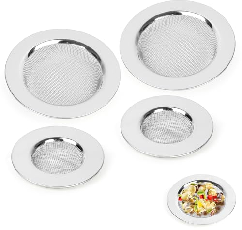 Annyswit 4 Pezzi Filtro Lavello Cucina in Acciaio Inossidabile, Cucina Sink Strainer da 2,99 & 4.33,Vasca da Bagno o Lavelli da Cucina Filtro Lavandino - Filtro in Acciaio Inox per Lavello, Doccia