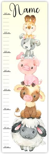Farbklecks-Collection Kinder Messlatte Bauernhofkids 70-140 cm personalisierbar mit Namen, Messleiste, Kinderzimmer, Holzmesslatte (Bunter Hintergrund)