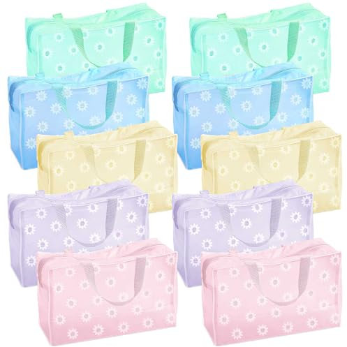 Trousse Transparente Voyage,Trousse Toilette Voyage 10 Pièces 5 Couleurs,Motif de Marguerite Trousse Toilette Avion avec Tirette et Poignée pour Maquillage Stockage 21x8x16cm