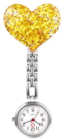 Silverora Taschenuhr Krankenschwester Uhren Schwesternuhren: Herz Leicht Ablesbare Pflegeruhr mit Clip Fob Uhr Ansteckuhr Liebe Pulsuhren für Ärzte Pfleger Gelb