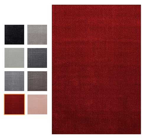 Bailena Kurzflor Teppich Rot Einfarbig, moderner Wohnzimmerteppich Gabbeh Optik, Schlafzimmerteppich Flachflor, 160x230 cm