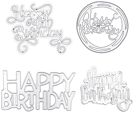 4 Stück Happy Birthday-Stanze, Happy Birthday-Stanzmaschine, Prägemesser-Stanze, DIY-Kartenherstellungsstanze, Metall-Stanzstanze