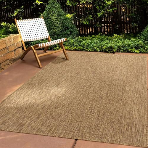 In & Outdoor Teppich Wetterfest Wohnzimmer Balkon Küchenteppich Terrassenteppich Flachgewebe Sisaloptik Meliert Einfarbig braun 300x400 cm
