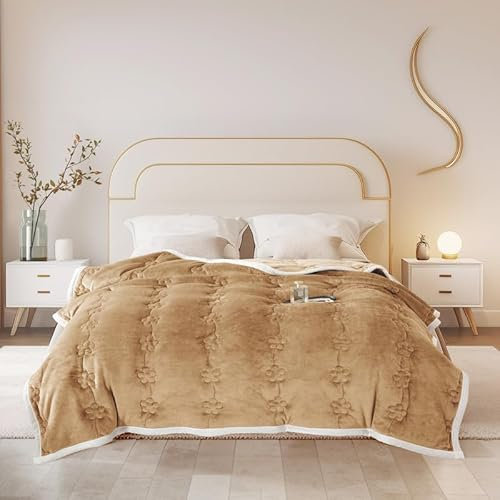 ShowyLive Kuscheldecke Flauschig Decke Sofadecke Fleecedecke Flanell Couchdecke Für Bett Sofa Schlafzimmer Büro- Dicke & Warm Wohndecke für Couch Sofaüberwurf (Kamel, 200x230CM)