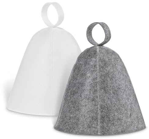 CIATBYYJ Paquete de 2 sombreros de sauna, sombrero de vaporario, sombrero de sauna de lana, gorro de baño de fieltro ruso, accesorios de sauna de baño unisex para hombres y mujeres (blanco, gris)