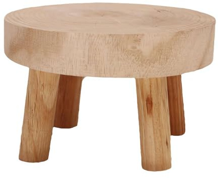 Pflanzenständer aus Holz, Mini-Pflanzenständer, rund, niedrig, kurz, Sukkulenten, Blumentopfhalter, dekorativer Pflanzgefäßständer für kleine Zimmerpflanzen (Holz, S)