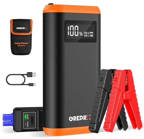 GREPRO 3000A Jump Starter Power Pack, Car Battery Booster Jump Starter and Jump Pack for 12V Vehicles, Motorcycle, Battery Booster with LCD Screen and LED Flashlight for up to 10L Gas, 8.0L Diesel