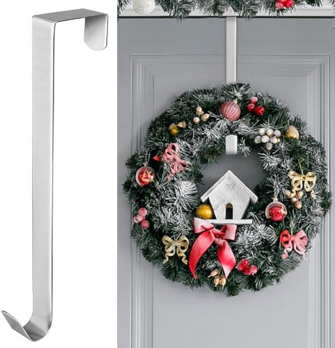 Aodaer 15 Inches Silver Christmas Wreath Door Hanger Metal Wreath Hook Non-Slip Christmas Hanging Hooks for Party Christmas Holiday Home Decoration