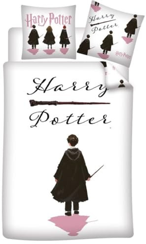 Bettwäsche Harry Potter, wendbar, Bettbezug Weiß, 140 x 200 cm + Kissenbezug 65 x 65 cm, Polyester-Baumwolle