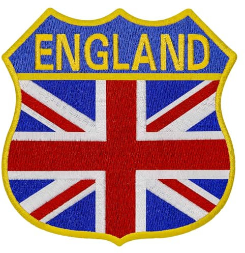 EmbTao England Union Jack Shield UK Great Britain Flag Patch Embroidered Badge Biker Applique Iron On Sew On Emblem