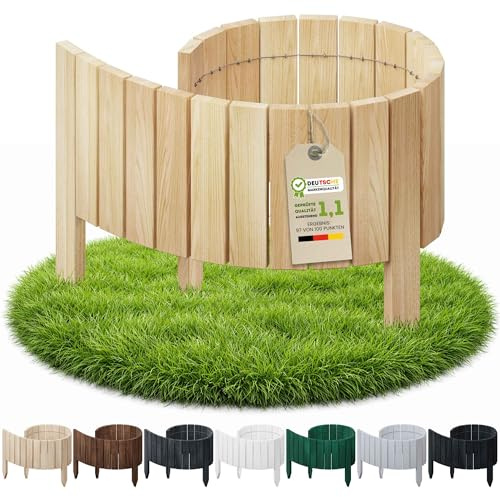 Floranica Beetumrandung Holz H 10 x L 100 cm Natur gerade Oberkante | Gerade Mähkante aus Kiefernholz für Rasen, Wege und Beete, klare Linie, naturbelassen, minimalistisch