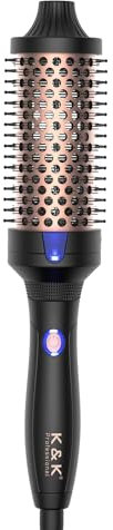 K&K Thermobürste Keratin Thermal Brush Protect Beheiztes Fass Heiße Haarbürste, Ionisch Glatt Scheinen Volumen Kamm, Haarglätter Lockenwickler Styling Tool, Dual Spannung (Schwarz, 45 mm)