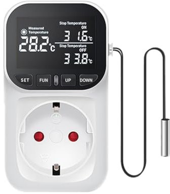 Ycagrain 1 Pièce Thermostat de Reptile Minuterie Interrupteur Prise avec Capteur pour, Serre Aquaculture Prise Ue