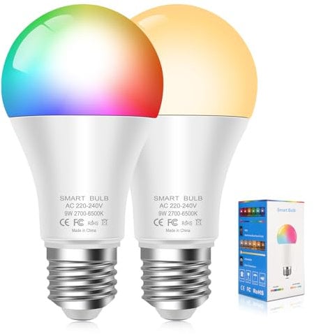 YIIFELL Smart Glühbirne E27,WLAN Lampe RGBWW dimmbare mit 16 Millionen DIY-Farben, Energie sparen,Smarte Glühbirne Sprachsteuerung Funktionieren mit Alexa, Google Assistant [Energieklasse A]