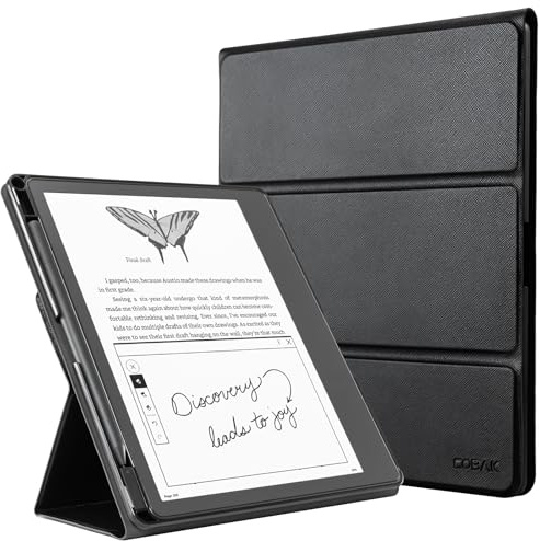 CoBak Stand Hülle für 10.2 e-Reader(Version 2024/2022)– Premium Folio-Lederhülle mit Stifthalter, Automatische Weck/Schlaf Funktion (Schwarz)