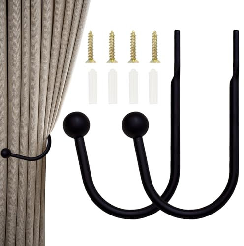 2 Pezzi Ferma Tende Fermatende e Raccogli Tenda Ganci Grigio Argento Metal Holdback Tenda Ganci Fermatende Fermatende Moderno a Muro Ganci a U Fermatenda per Soggiorno Camera da Ufficio(Nero)