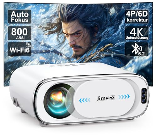 Videoprojecteur 4K Auto Lens Cap 1000ANSI Retroprojecteur Auto Focus 6D Keystone Full HD 1080P Jimveo WiFi6 Bluetooth Projecteur Video 4K Supporté Zoom 50% 400'' Home Cinéma pour iOS Android Windows