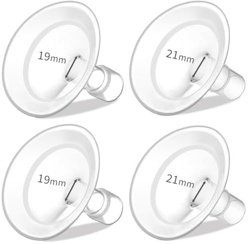 PumpMom-us 19mm and 21mm Oval Flanges Compatible with Medela Breast Pump Parts, Replace Nipple Shields for Pump in Style PersonalFit Flex, Freestyle Flex and Swing Maxi Connector (19mm + 21mm)