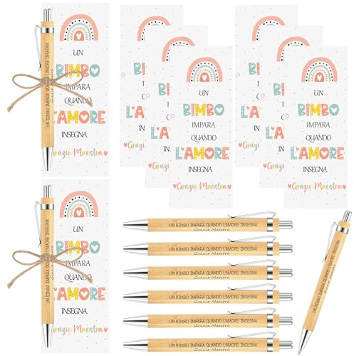 Clabby Geschenkset für Lehrer – 6 Holzstifte, 6 Dankeskarten und Natürliche Juteschnur, Geschenkidee für Lehrer und Professoren, um Dankbarkeit und Wertschätzung Auszudrücken