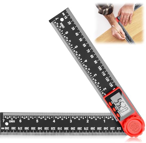Rotierender Winkelmesser Digital 360°, 200 mm Winkellehre mit Lcd Anzeige,HOLD und Feststell Funktion, 2 in 1 Digitaler Winkelmesser für Maschinenbau,Holzbearbeitung,Bauwesen und Messung,Schwarz
