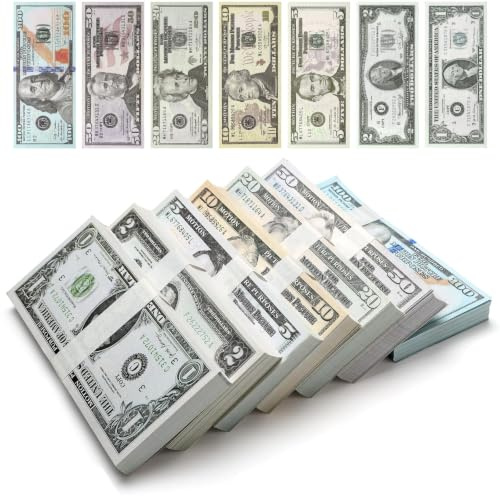 TXXATX 210 Blätter Spielgeld Dollar Enthält 7 Werte Prop Money Geldscheine | 1$ 2$ 5$ 10$ 20$ 50$ 100$, Dollar Scheine Spielgeld, Prop Geld Dollar, Falschgeld, für Film/Foto/Zauberrequisiten/Bühne Deko