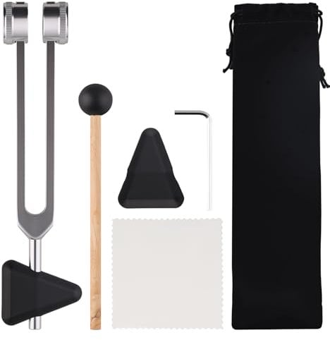 Stimmgabel 128 Hz Hochpräzise, Stimmgabel Therapie, 128 Hz Heilinstrument, Frequenztherapie für Stressabbau und Meditation, mit Reflexhammer, Reparaturwerkzeug, dreieckigem Silikon
