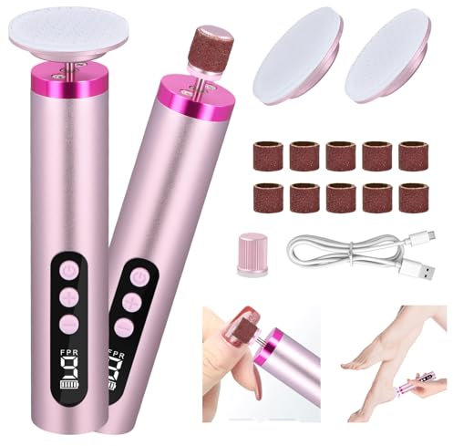 Rapeuse Pieds électrique 2-in-1 Râpe Pieds Electrique Rechargeable Rape Pied en Verre Nano Ponceuse Pied Appareil de Pédicure Anti-callosités Lime Electrique Pied pour éliminer les Callosités (Rose)