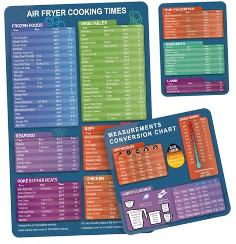 CLISPEED Air Fryer Cooking Times Chart Magnetic Stickers 3pcs Refrigerator Magnet Kitchen Accessory for Air Fryer Cooking Timetable