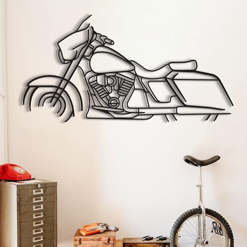 Dekory Motorrad Wandbild – Street-Glide Bagger-Stil Silhouette aus schwarzem Metall, industrielles Design – Wanddeko für Garage, Wohnzimmer oder Büro – große Wandkunst 100 cm (L)