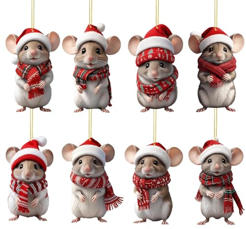 3PCS Weihnachtsmäuse Deko, 2D Acryl Weihnachtsschmuck Mäuse Weihnachtsdeko, Weihnachten Acryl Tier Decor Für Wohnzimmer Schlafzimmer (8PCS)