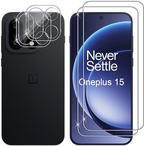 Lutree Cristal Templado para OnePlus 15, 2+2 Piezas Protector de Pantalla + Protector de Lente de Cámara, Dureza 9H HD Anti-Arañazos Vidrio Templado Película Protectora