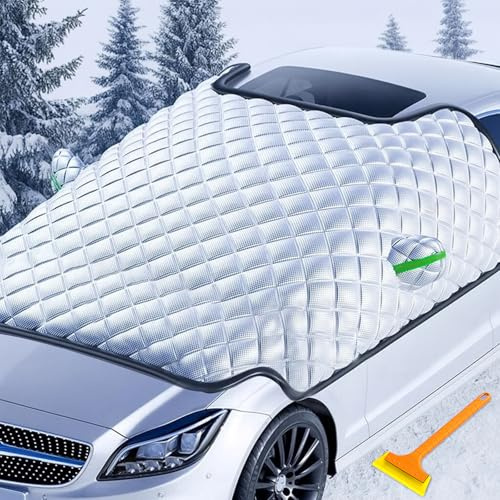 Frontscheibenabdeckung Auto, Winter Windschutzscheibenabdeckung, Universal Autoscheibenabdeckung mit 8 Magnet, 3-Fenster-Frontscheibenabdeckung mit Eiskratzer, gegen Schnee, Sonne, EIS (Silber)