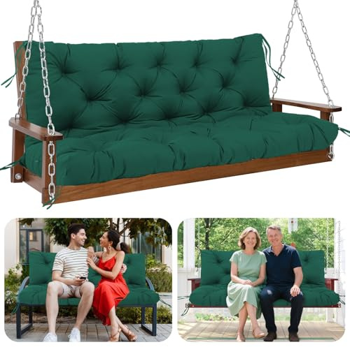 XJHZM Garden Swing Cushions 3 Seater Thick 12cm Swing Seat Cushions 150cm Waterproof Garden Bench Cushion with Back and Tie for Outdoor Garden Patio Furniture (Dark green)