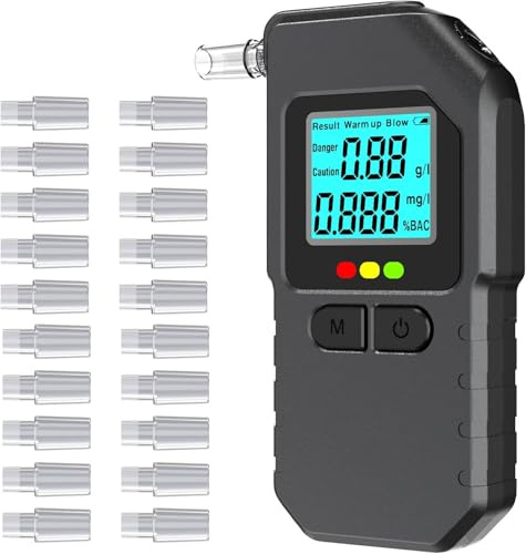 Alkoholtester mit Dual-Sensor, LCD, 20 Mundstücken für Auto, Reise, Zuhause | Digitaler Alkotester zur privaten Selbstkontrolle nach Dinner, Feier, Festivals, Camping, Hotelaufenthalt und Geschäftsreise
