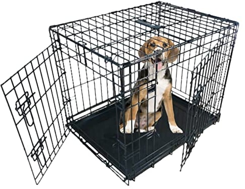 Ellie-Bo Dog Cage Folding 2 Door Crate with Non-Chew Metal Tray XXL 48-inch Black