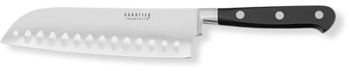 Richardson Sheffield SABATIER TROMPETTE Santoku-Messer, 17,5 cm lange Klinge, gehärteter Klingenstahl, rostfrei, extrem scharf, Profi Messer, Universalmesser, spülmaschinenfest, mit Kullenschliff