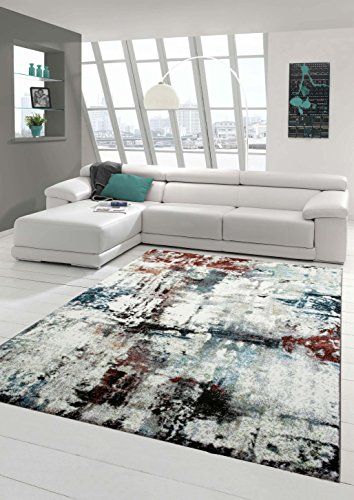Designer Teppich Moderner Wohnzimmer Kurzflor Meliert Splash Design Türkis Creme Braun Multi Größe 200 x 290 cm