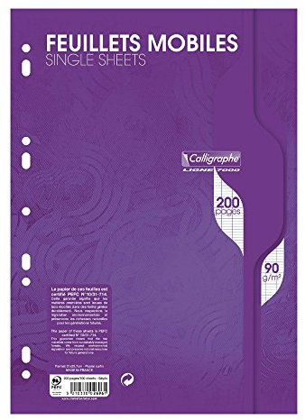 Calligraphe 9323C - Packung mit 100 Blatt Ringbucheinlagen Calligraphe DIN A4 21x29,7 cm, französische Lineatur, 90g, gelocht, ideal für Ordner 32x26 cm, Weiß, 1 Pack