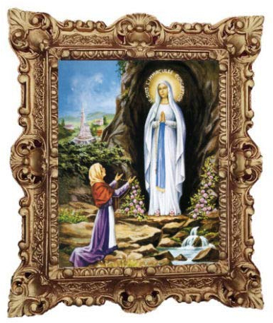 LOURDES 45x38 cm Mutter jungfrau Madonna Mutter Gottes heilige Maria Barock Gemälde Bild mit Rahmen Repro Antik look Gold 48B