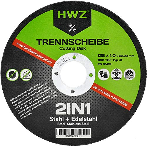 100 Stk HWZ Trennscheiben 125 x 1,0 mm extra dünn für Metall, Edelstahl Inox V2A, Stahl Winkelschleifer
