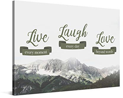 PICANOVA – Live Laugh Love 120x80cm – Premium Leinwanddruck – Kunstdruck Auf 2cm Holz-Keilrahmen Für Schlaf- Und Wohnzimmer – Kollektion Quote Designs