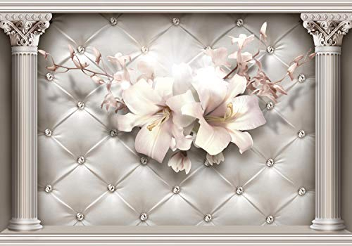 wandmotiv24 Fototapete 3D Effekt Säulen Blüten Diamanten, XXL 400 x 280 cm - 8 Teile, Wanddeko, Wandbild, Wandtapete, Abstrakt Raumerweiterung M6100