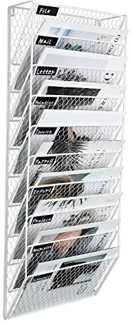 PAG 10 Fächer Hänge Zeitschriftenhalter Wand Briefsortierer Verwendet,Metall Wandmontage Dokumentenablage Organizer für Büros, Schulen und Haushalte,Weiß
