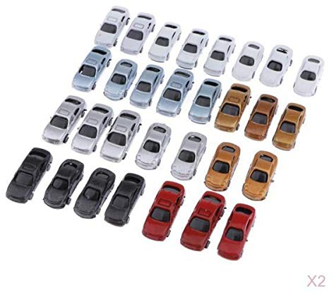 Amagogo 60Pcs 1/200 Modellauto Z Spur Lackiertes Auto Gebäude Landschaft Zubehör