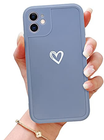 Newseego Compatible for iPhone 12 Phone Case,Heart Case for iPhone 12 Cute Love-Heart Simple Pattern iPhone 12 Silicone Case for Grils Women Shockproof Slim Soft TPU Protective Case for iPhone 12-Grey