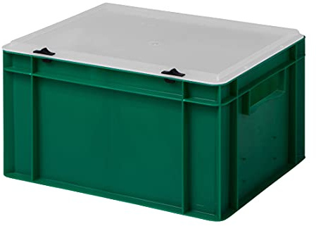 1a-TopStore Design Eurobox Stapelbox Lagerbehälter Kunststoffbox in 5 Farben und 16 Größen mit transparentem Deckel (matt) (grün, 40x30x22 cm)