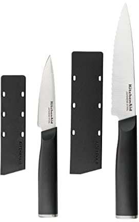 KitchenAid - Set de 2 Couteaux Santoku avec Étuis de Protection pour Lames, Acier à Haute Teneur en Carbone