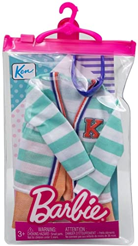 Barbie Fashion Pack Ken Kleidungsset, Pullover gestreift, Blau und Weiß, lange Shorts Khaki und Maske für Ken Puppe