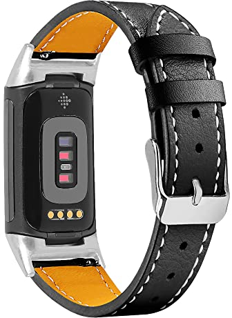 Gimuk Kompatibel mit Fitbit Charge 6/Charge 5 Armband für Damen und Herren, echtes Leder, verstellbares Sportarmband, Ersatzarmband für Charge 6/Charge 5 Tracker, klein und groß (Schwarz)